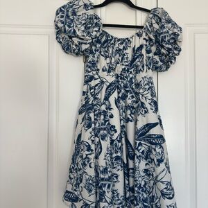 Abercrombie and Fitch Puff Sleeve Floral Blue and White Mini Dress